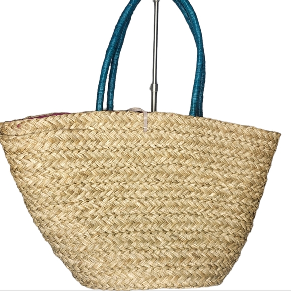 Sun N Sand Straw Beach Woven Tote Bag Colorful Flowers - Picture 2 of 5